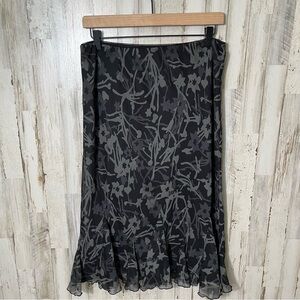 Vintage Y2K‎ Cato Floral Black Gray Dark Grunge Midi Ruffle Skirt Womens Medium